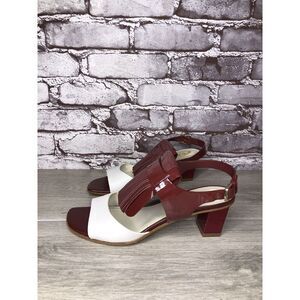 TOD'S Burgundy Patent Leather White Open Toe Heel Strap Sandals Women 35.5EU/5US